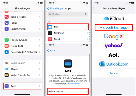 Screenshot: Microsoft Exchange Account einrichten