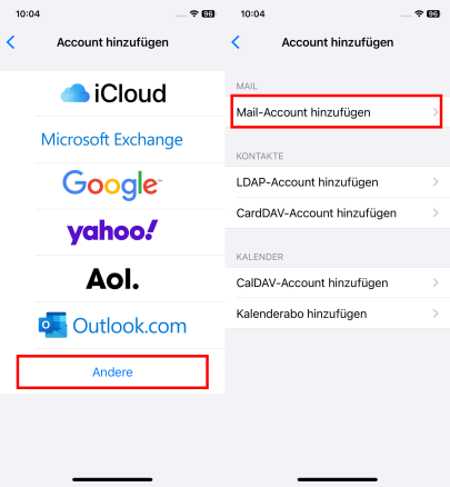 Screenshot: Mail-Account hinzufügen (IMAP)