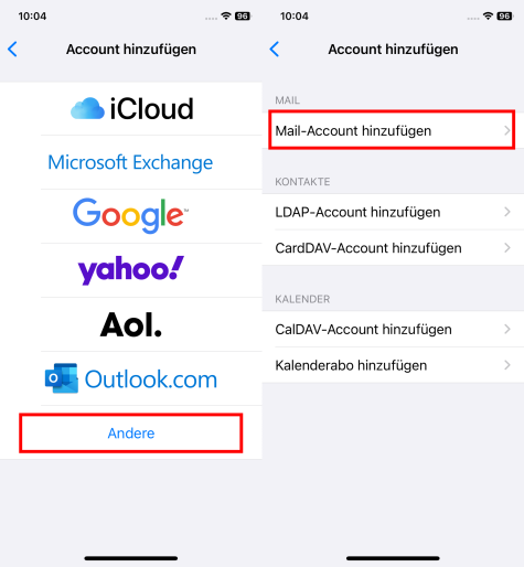 Screenshot: Mail-Account hinzufügen (IMAP)