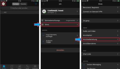 Screenshot: Einstellungen im Jabber Client (iOS)