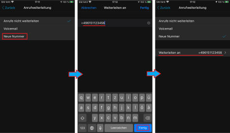 Screenshot: Rufumleitung hinzufügen (iOS) 