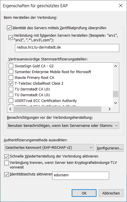 Screenshot EAP Eigenschaften