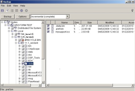Screenshot: Datensicherung unter Windows