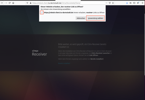 Screenshot Workspace-App_Ubuntu-Citrix-Receiver-Markierung_Anwendung_waehlen
